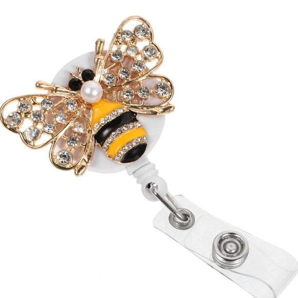 New Id Buckle Rhinestone Badge Holders Retractable - Picture 4 of 5